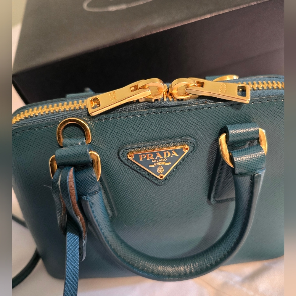 Prada Saffiano Mini Promenade Crossbody Bag - Teal - Picture 7 of 10
